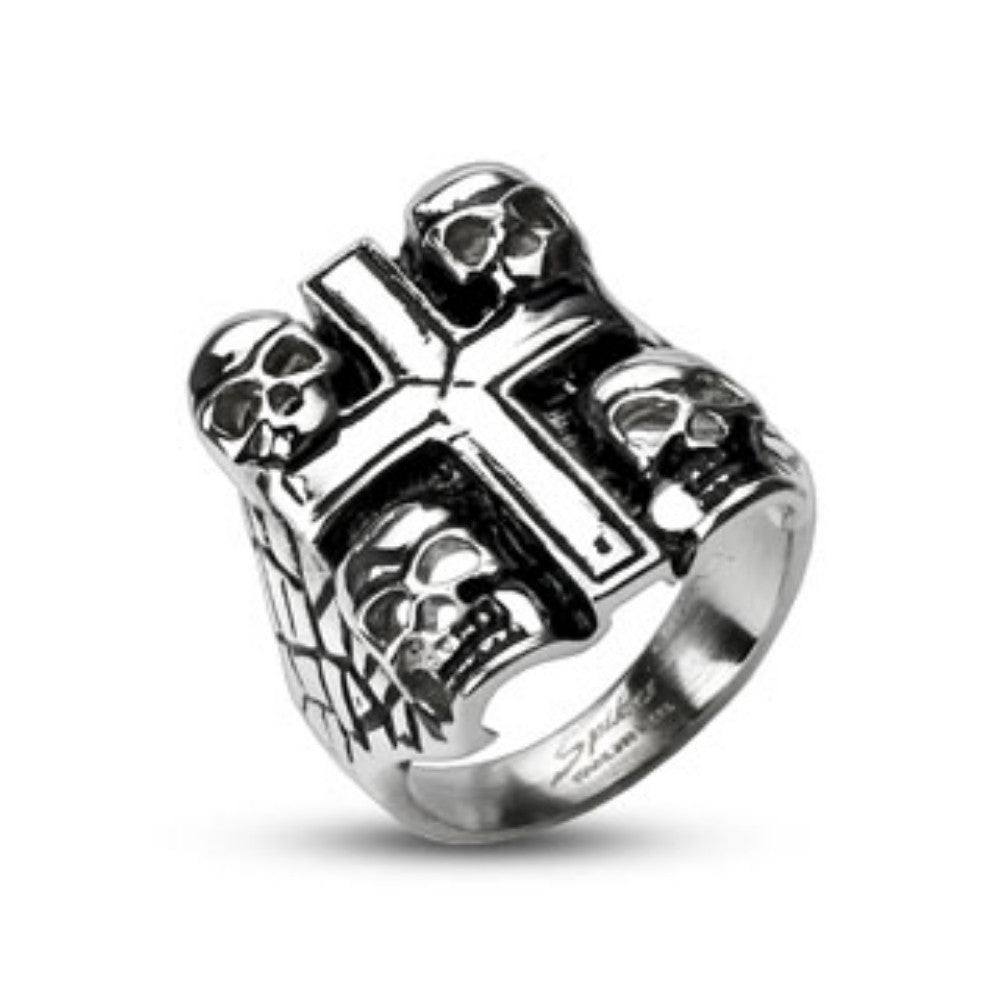 Death Skulls Cross Ring 316L Stainless Steel