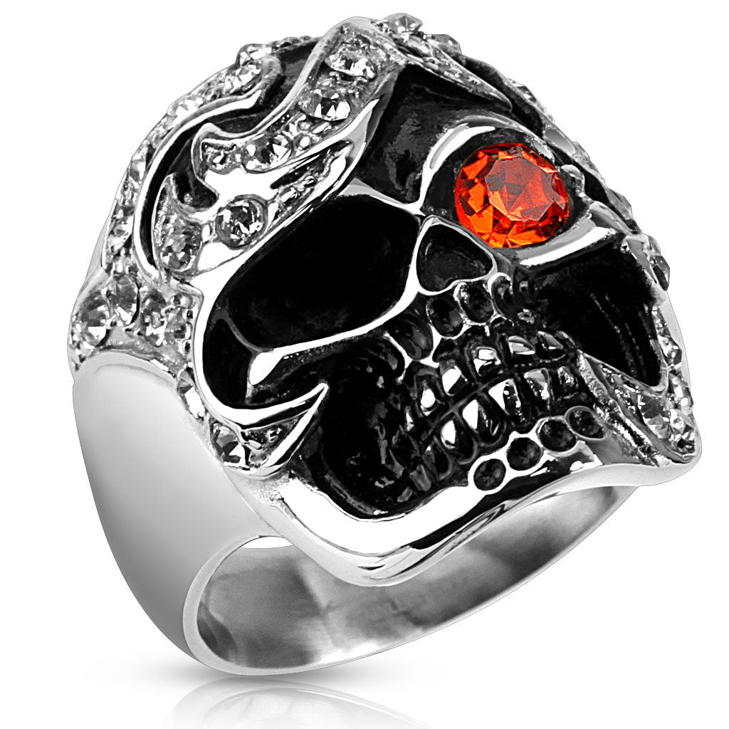 Multi CZ Pirate Treasure Skull Stainless Steel Wide Cast Ring