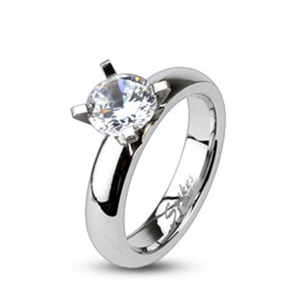 Clear CZ Solitaire Prong Set Ring 316L Stainless Steel