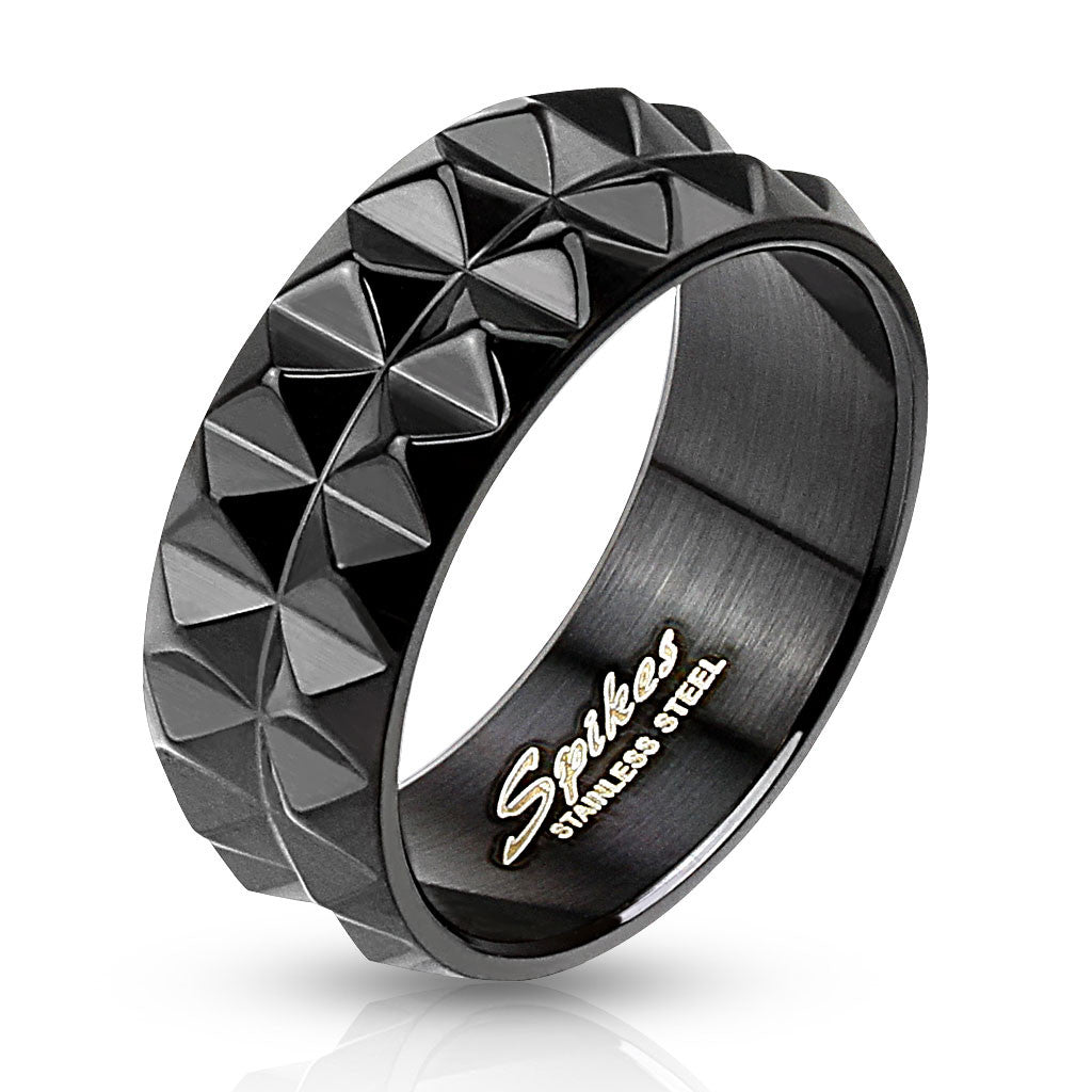 Spiked Black IP Ring Stainless Steel