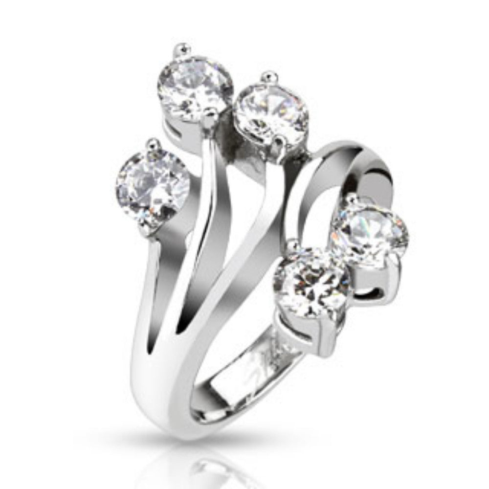 Large CZ Set Vines Cast Ring Stainless Steel