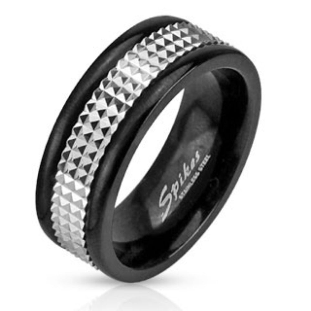 Spiked Center Spinner Ring Two Toned Black IP Stainless Steel