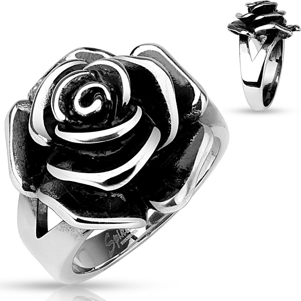 Single Rose Cast Band Ring Stainless Steel