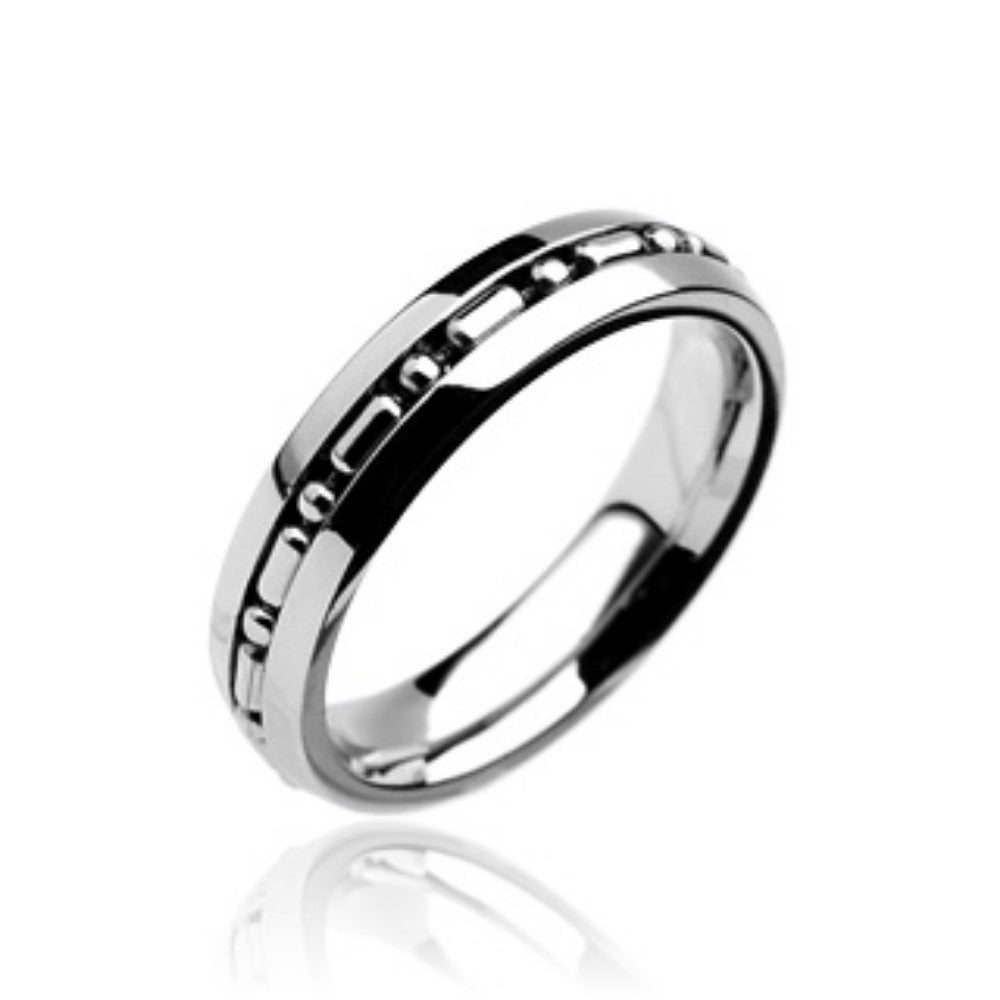 Small Chain Centered Band 316L Stainless Steel Ring