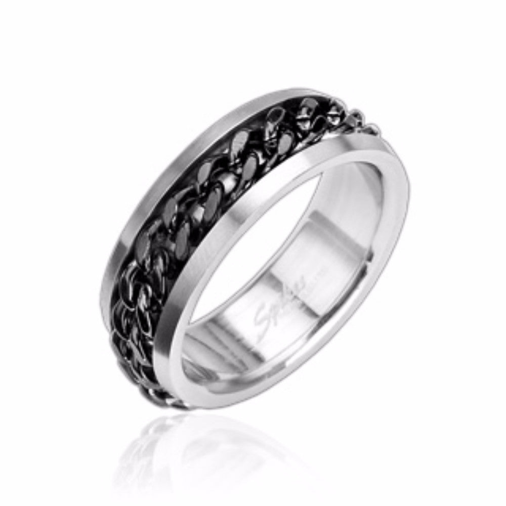 Spinning Center Black Chain 316L Stainless Steel Ring