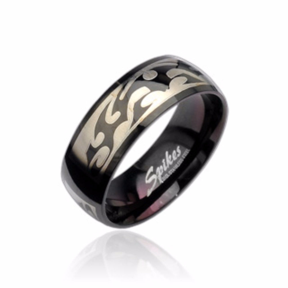 Tribal Engraving 316L Stainless Steel Black Ring