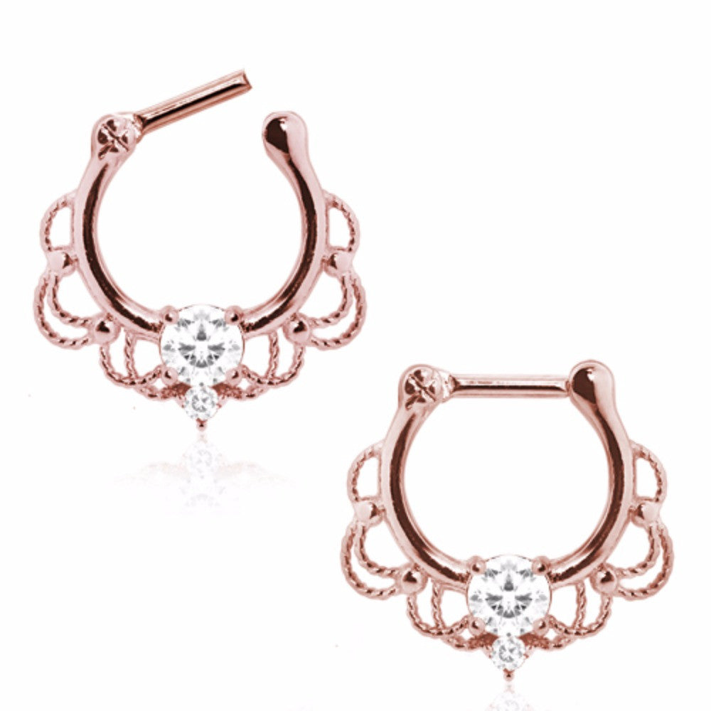 Rose Gold Plated 316L Stainless Steel Made For Royalty Ornate Septum Clicker - 16GA 6mm Rose Gold