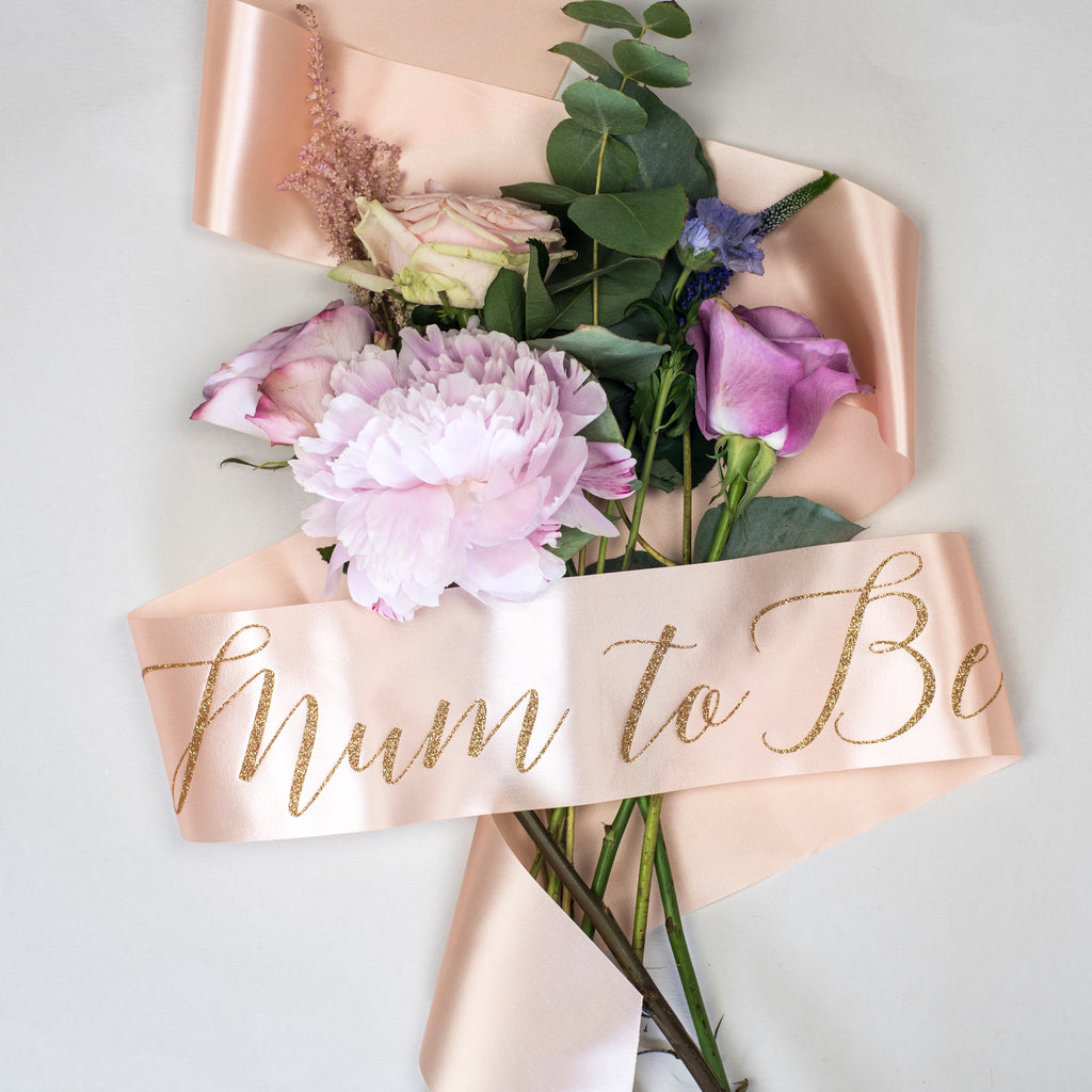 Mum To Be Glitter Print Ribbon Baby Shower Sash Oh Squirrel