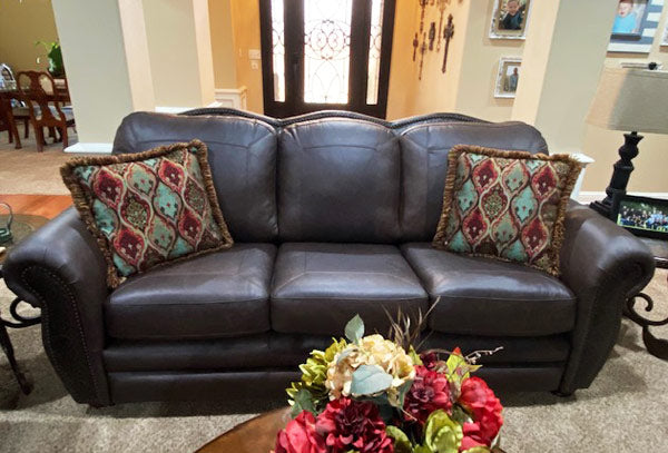 Custom sofa with superior grade leather, by Our Stuff in Levelland.