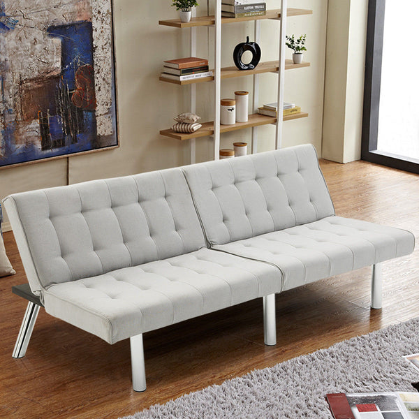 Modern Living Room Furniture Split Back Futon Sofa Bed Convertible Couch Bed Recliner Sleeper With Chrome Legs