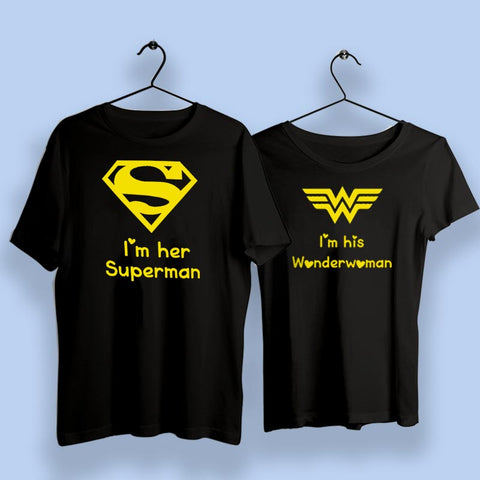 superman logo t shirt couple