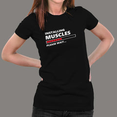 Exercise Tee Shirt - Installing Muscles Please Wait Tee - Funny Gym Shirts  - Fitness Tshirt Tshirt Funny Sarcastic Humor Comical Tee