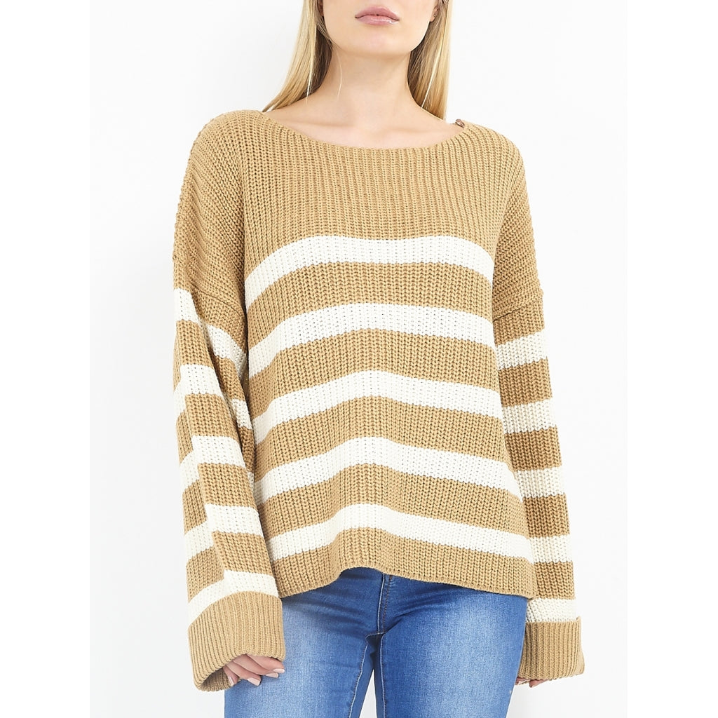 Billede af Brave Soul Stribet Pullover Marina - Camel