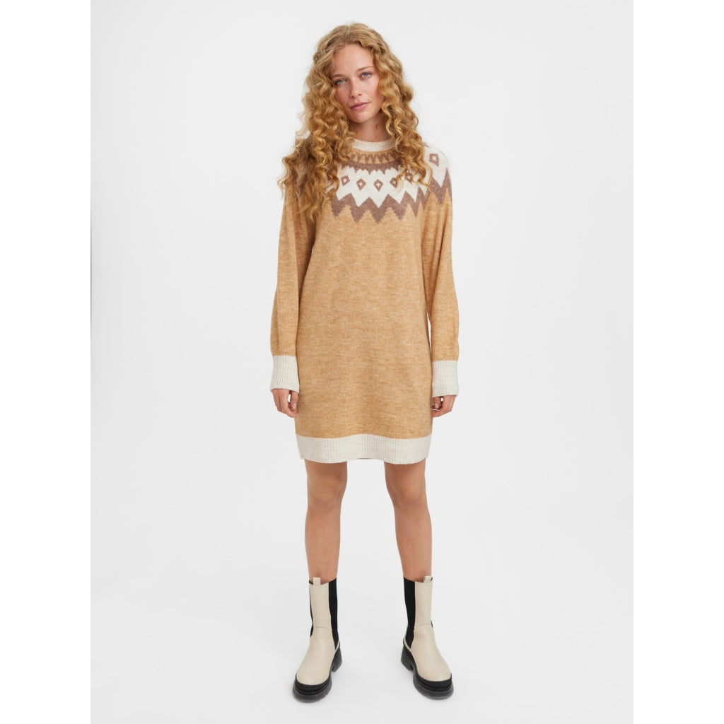 Vero Moda dame strik kjole VMSIMONENEW - Tan W. BIRCH + AZTEC