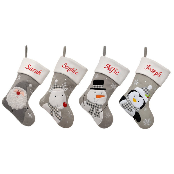 Luxury Deluxe Silver Personalised Embroidered Christmas Stocking Santa ...