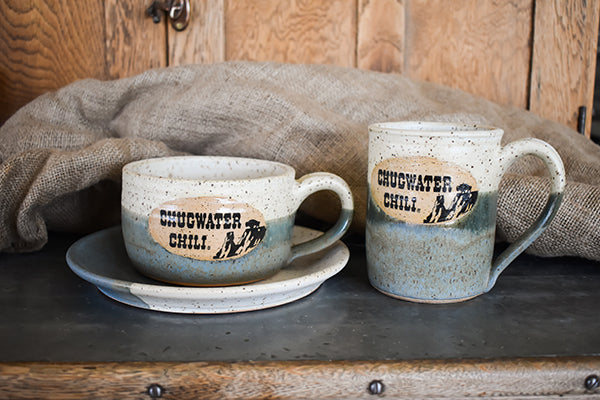 Pine Cone Pottery Chili Mug, Coffee Cup, and Plate