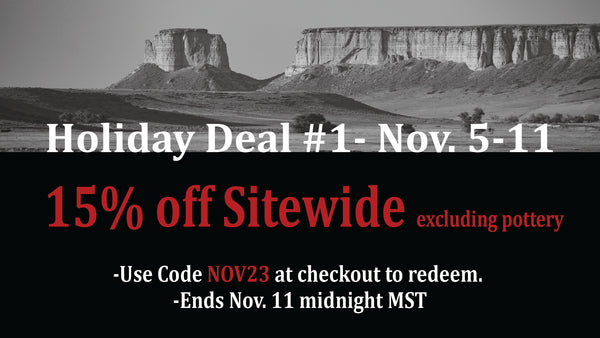 holiday deal 1- 15% off sitewide excluding pottery