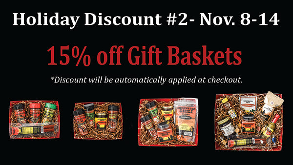 15 % off gift baskets nov 8-14