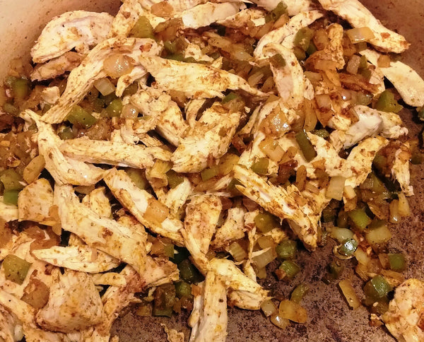 photo of the shredded chicken in the pot