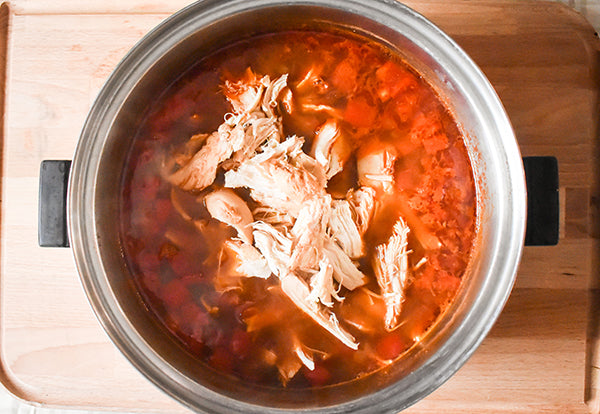 Shredded Chicken added back to soup pot