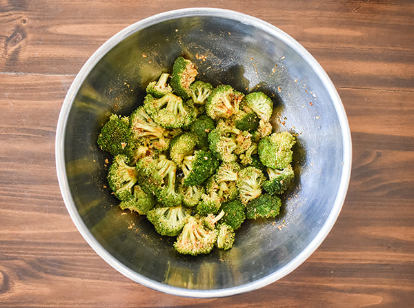 broccoli mixed with the dip mix seasoning and olive oil until broccoli is coated