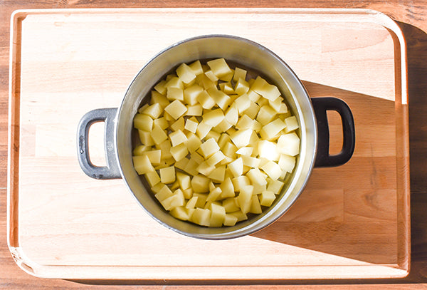 diced potatoes in pot 