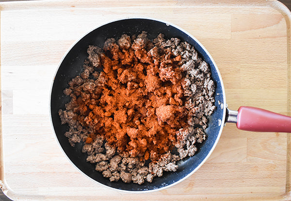 Browned ground beef with chugwater chili seasoning 