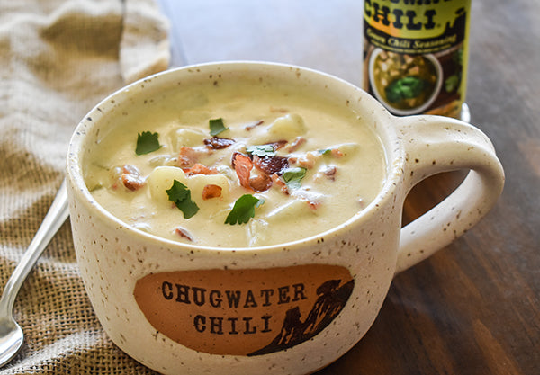 bowl of green chile bacon potato soup