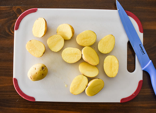 mini baby potatoes sliced in half lengthwise