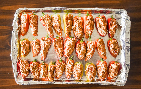 mini peppers stuffed with sausage and cream cheese filling