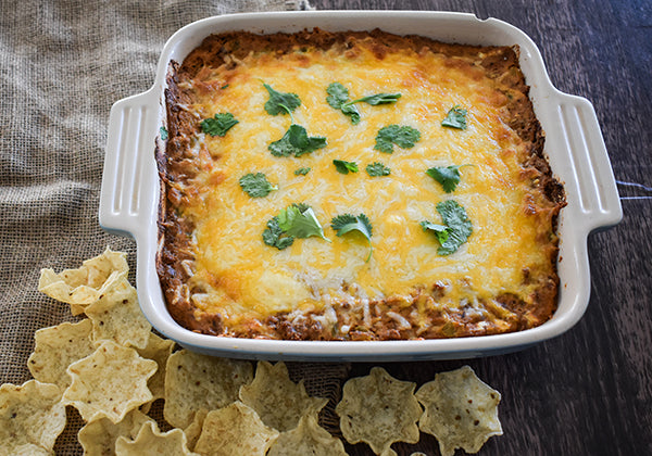 Creamy fiesta bean dip with tortilla chips