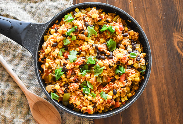 easy southwest rice in skillet ready to eat
