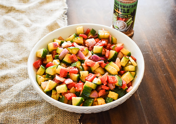 cucumber salad in bowl ready to eat