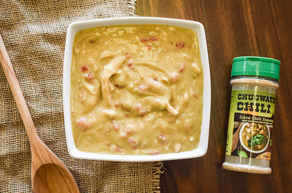 creamy green chile sauce in bowl ready to serve