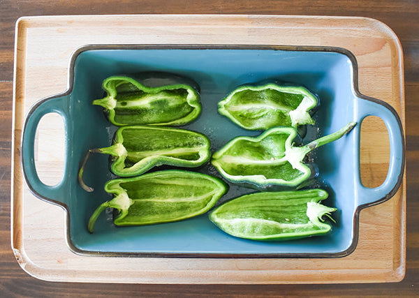 de seeded and de cored poblano peppers