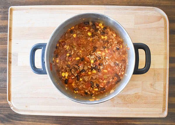 cooked southwest pepper stuffing in pot