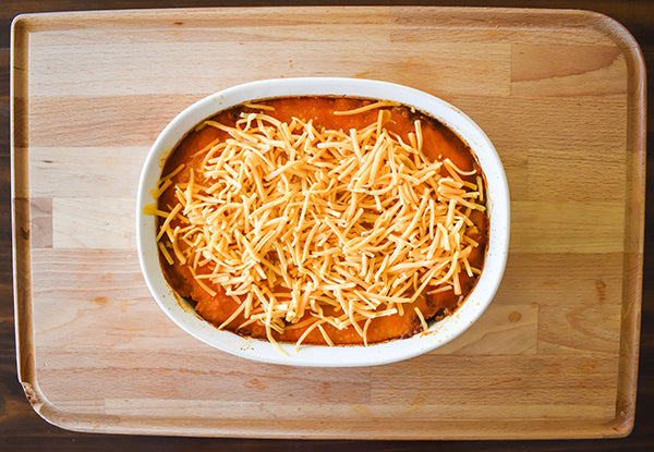 shredded cheese added to top of tamale pie