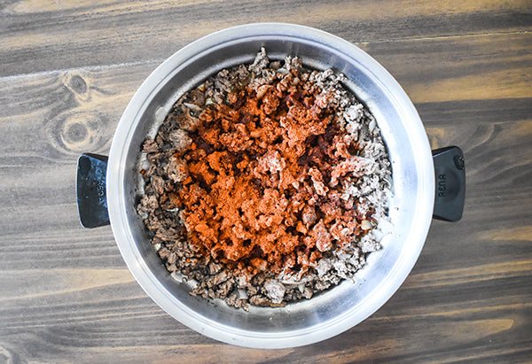 chugwater chili seasoning added to browned ground beef to make taco meat