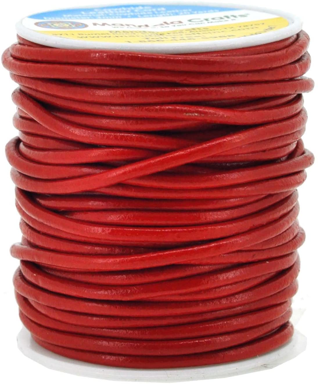 Mandala Crafts Round Cowhide Genuine Leather String Cord, Natural Rawhide Rope for Jewelry Making, Kumihimo Braiding, Shoelaces (3mm, Red)