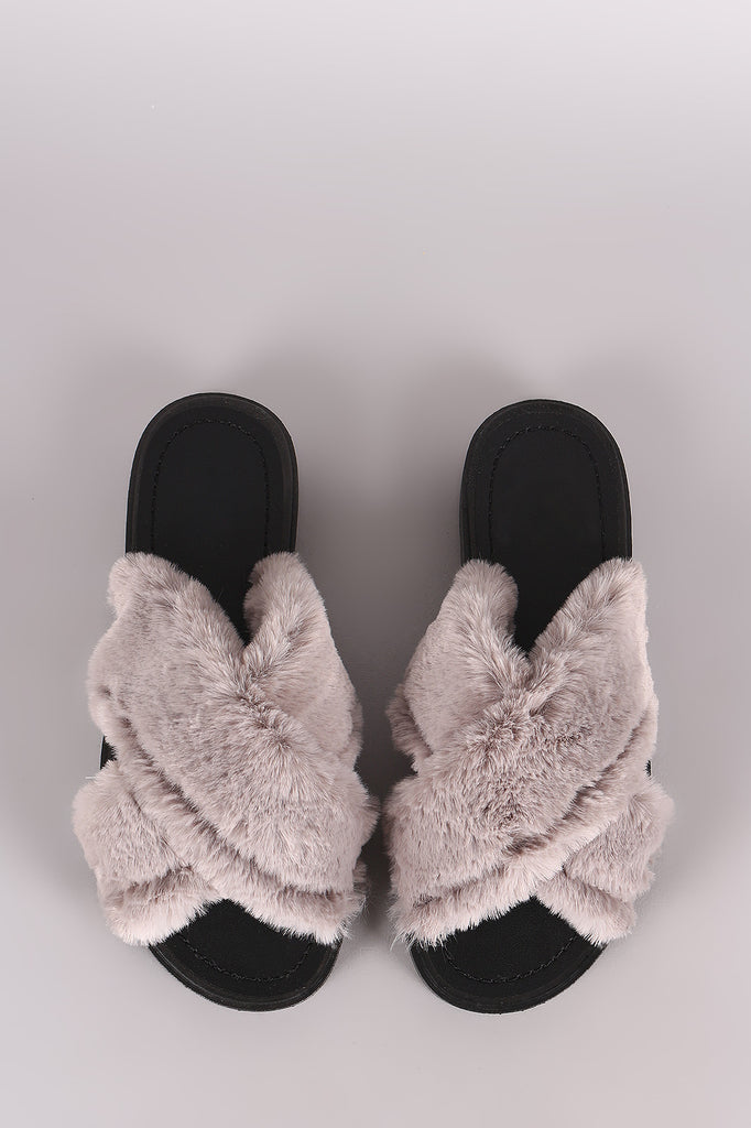 fur sandal slides