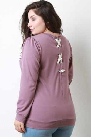 Eyelet Lace-Up Back Sweater Top