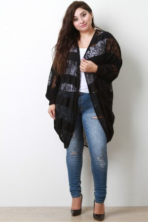 Striped Semi-Sheer Burnout Dolman Cardigan