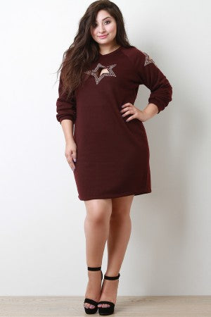 Rhinestone Cutout Stars Sweatshirt Shift Dress