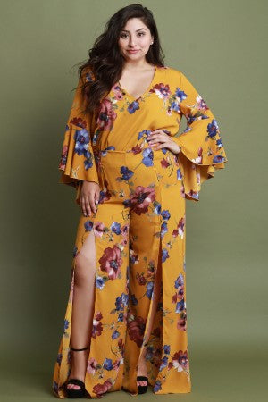 Floral Print Slit Wide Leg Pants