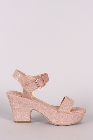 Glitter Ankle Strap Chunky Platform Heel