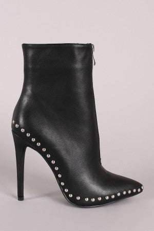 Wild Diva Lounge Leather Studded Pointy Toe Stiletto Booties