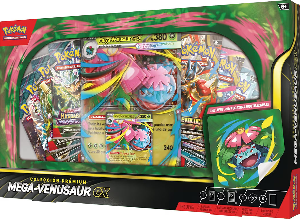 Colección prémium Mega-Venusaur ex (1 Carta holográfica de promoción, 1 Carta de promoción de Gran tamaño con Efecto 3D y 8 Sobres de Mejora)