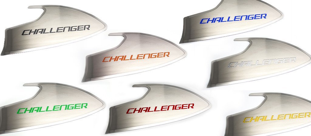 2015 2019 Dodge Challenger Door Badges Brushed W Challenger Inlay 2pc Choose Color