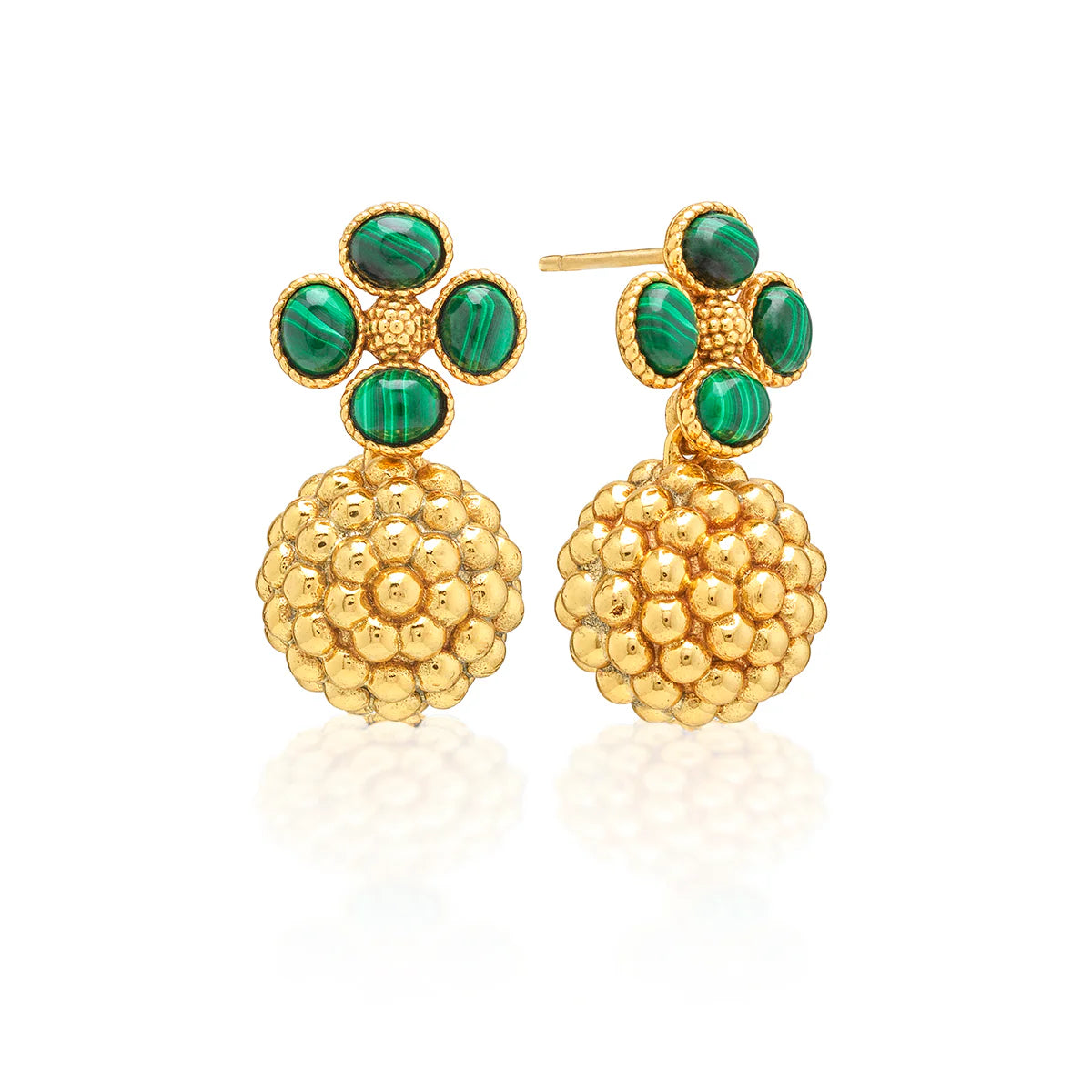 Berry Clover Drop Earrings - Malachite