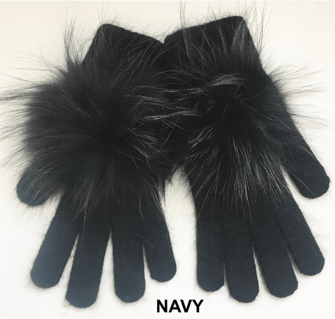Pom Pom Angora Glove Navy